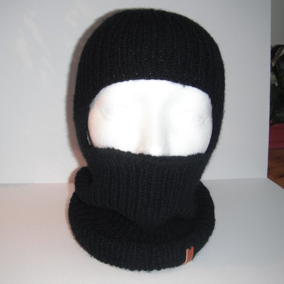 One Hole Balaclava Handmade Face Mask Black Warm Winter Hat Cap Knit One Size - Picture 3 of 8